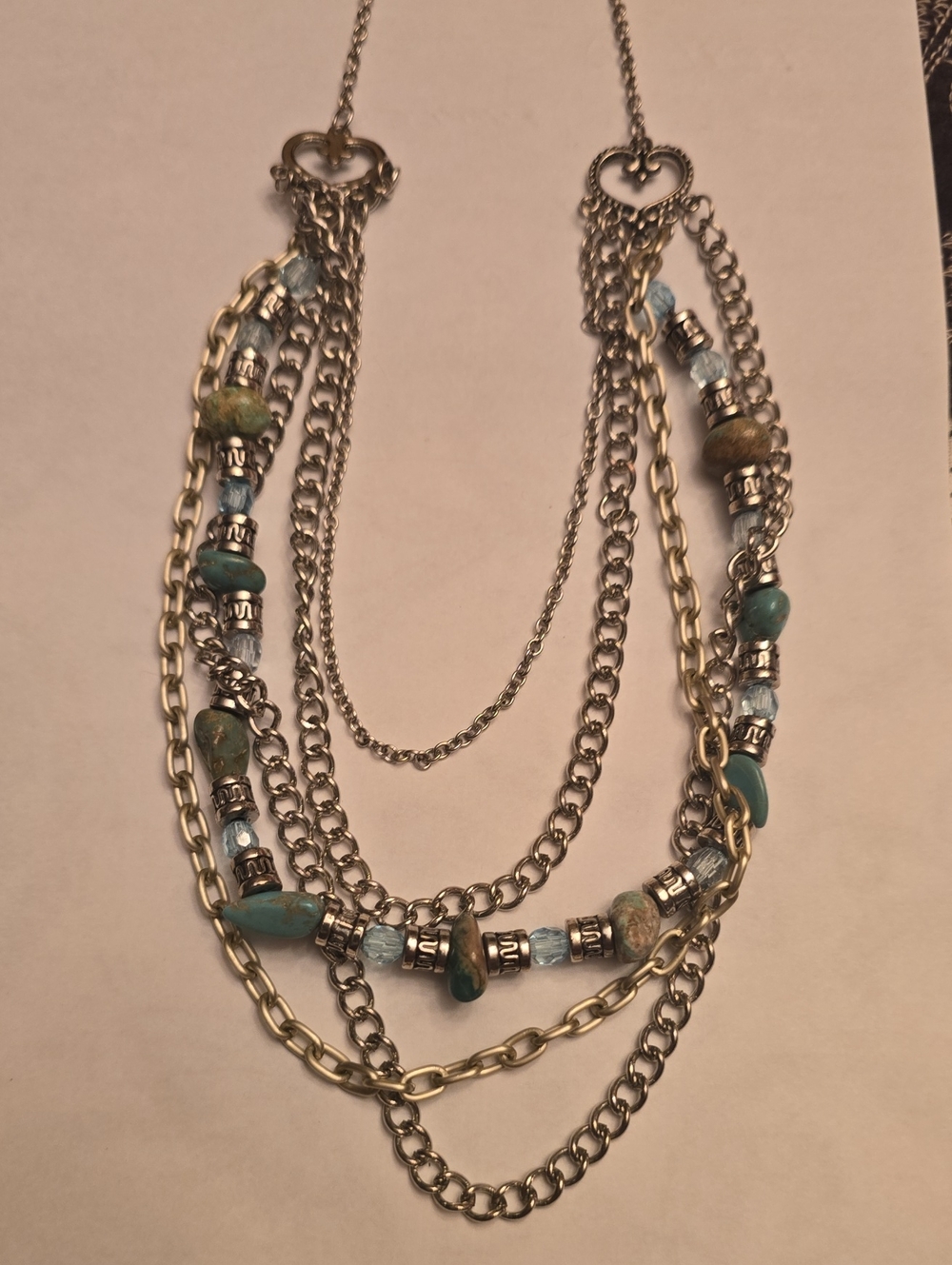 Multi-Strand Turquoise & Silver Layered Necklace - Women Jewelry